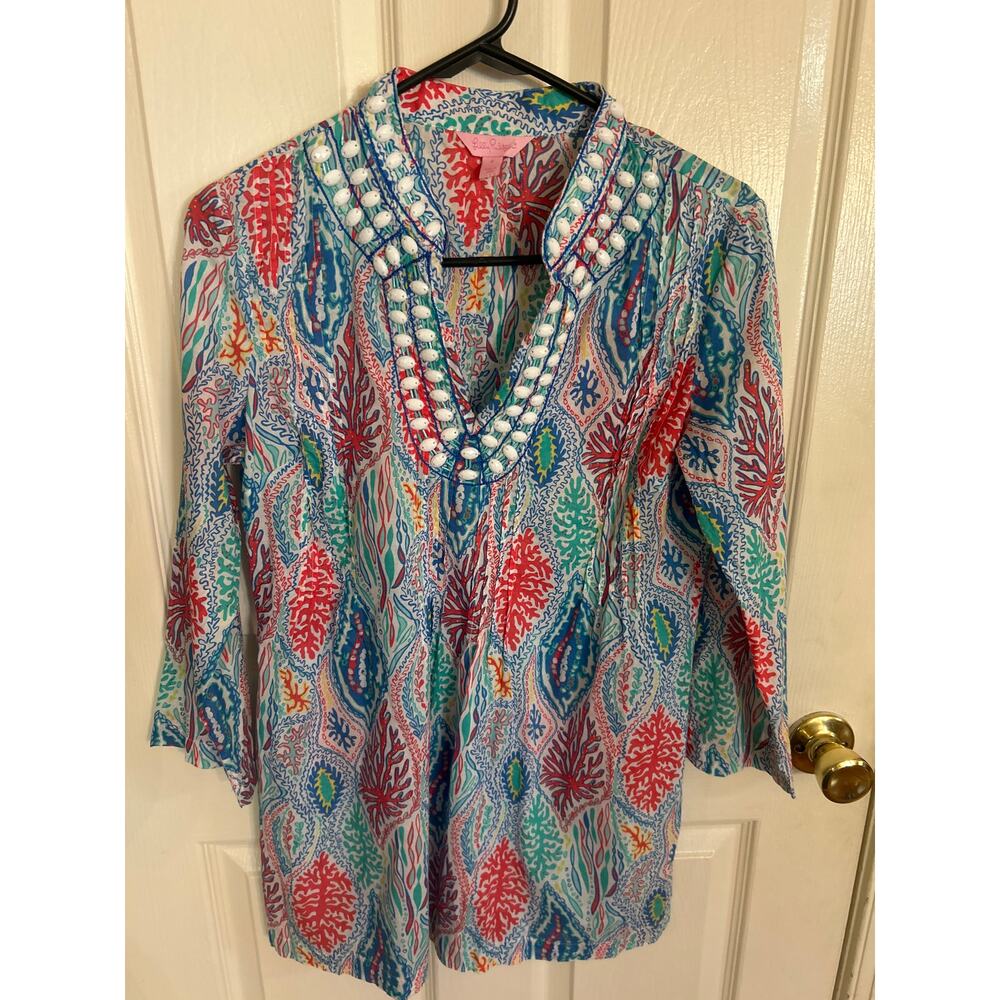 Lilly‎ Pulitzer Sarasota Multi-Color Beaded Tunic Top Size Small